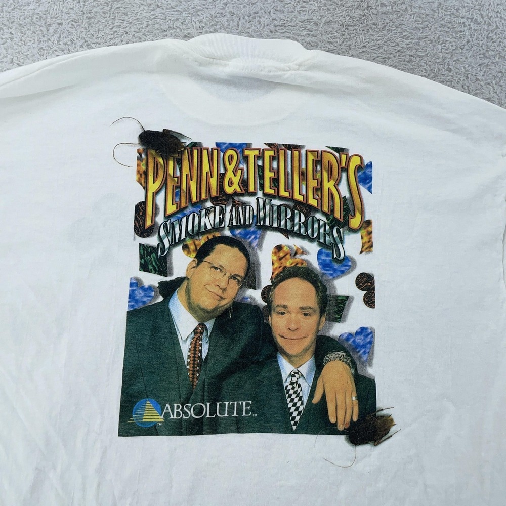 Vintage Penn & Teller Smoke and‎ Mirrors Sega CD Video Game T-Shirt XL Promo 90s